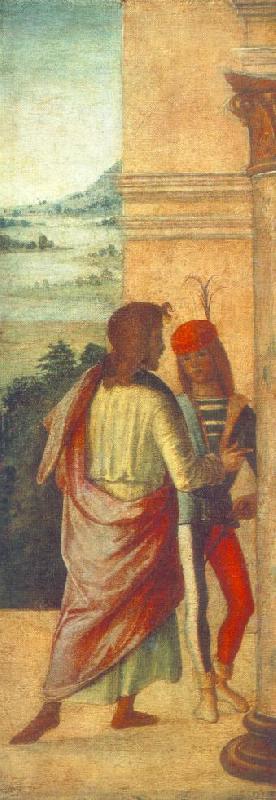 COSTA, Lorenzo Two Young Man at a Column (detail) dfg oil painting picture